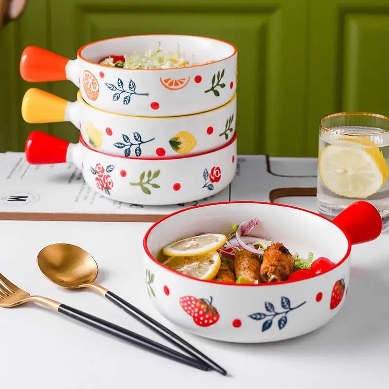 Ceramic Glaze Baking Bowl With Handle, 650ML Food Container, Nordic Net Red Ceramic Bowl With Hand Grip, Barbecue Cheese Baked Rice Baking Pan, Round Bakeware Tray Ceramic Glaze Baking Bowl With Handle, 650ML Food Container, Nordic Net Red Ceramic Bowl With Hand Grip, Barbecue Cheese Baked Rice Baking Pan, Round Bakeware Tray